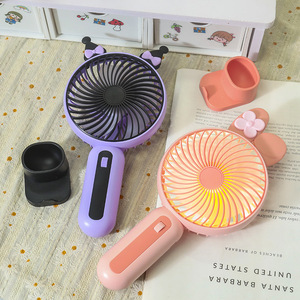 Ventilateur portable de dessin animé avec lumière LED, batterie rechargeable, moteur DC 5W, pour bureau - Product Image 3