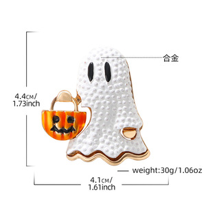 Broche <span class=keywords><strong>de</strong></span> Halloween fantasma blanco y <span class=keywords><strong>cabeza</strong></span> <span class=keywords><strong>de</strong></span> <span class=keywords><strong>calabaza</strong></span> Pin Spooky Horror Party accesorio para Cosplay Fun Holiday Jewelry - Product Image 3