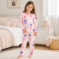 Ensemble de pyjama pour enfants avec imprimé lapin, coton et élasthanne, vêtements de nuit pour filles, manches longues, vêtements de détente, doux et respirant, personnalisable, OEM, étiquette privée