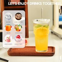 Grande tasse à paille domestique grande capacité avec couvercle, en verre rayé résistant à la température, élégante pour jus et boissons froides