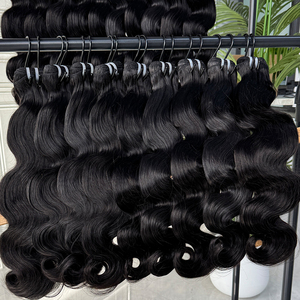Natural Black <b>Body</b> <b>Wave</b> Hair Bundles Soft Wavy Human Hair Extensions Double Weft Thick Full Hair For Salon Wholesale - Product Image 3