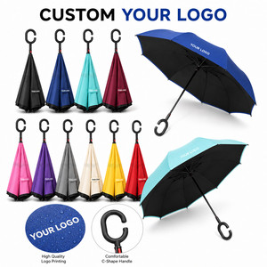 Custom Logo Double Layer Inverted Reverse <b>Umbrella</b> C-Shape Handle Windproof Self-Standing <b>Large</b> <b>Umbrella</b> for Rain Car Travel - Product Image 2