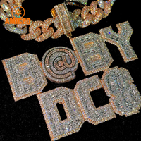 Pendentif personnalisé en argent 925 avec nom en moissanite certifiée par testeur de diamants, style hip-hop, avec chaînes à maillons pour rappeur