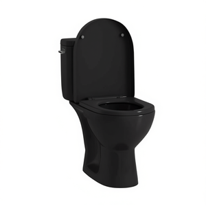 Siège de toilette noir à fermeture douce, rond, à fermeture frontale, design à dégagement rapide, minimaliste, en plastique - Product Image 1