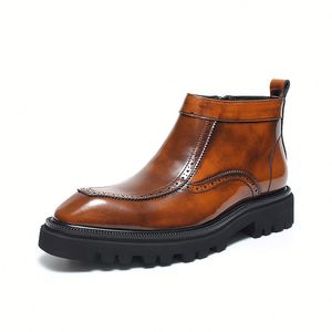 Chaussures en cuir pour hommes, style business décontracté, semelle épaisse, antidérapantes, résistantes à l'usure, design tendance, polyvalentes, pour usage quotidien et formel - Product Image 5