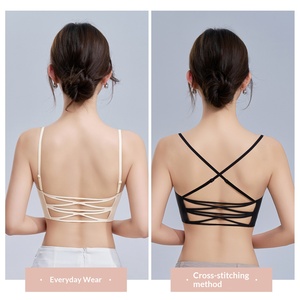 Sujetador de uso diario Shantou Gu Rao para mujer, sin aros, con espalda cruzada, copa fija, sin costuras, de nailon, para pechos pequeños - Product Image 2