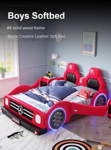 Nouveau lit de voiture pour enfants JINS pour garçons lit double/pleine grandeur en bois moderne rembourrage en microfibre mobilier de chambre à coucher confortable et doux - Product Image 6