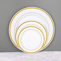 Assiettes de charge jetables blanches et or personnalisées, Assiette plate ronde en porcelaine d'os avec bord doré pour restaurant