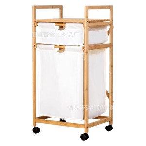 Bamboo Wood 3 Tier Laundry <b>Cart</b> With Wheels For Bedroom Bathroom <b>Storage</b> Canvas Organizer - Product Image 5
