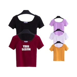 T-shirt d'été à la mode pour femmes T-shirt en coton à manches courtes solide - Product Image 2