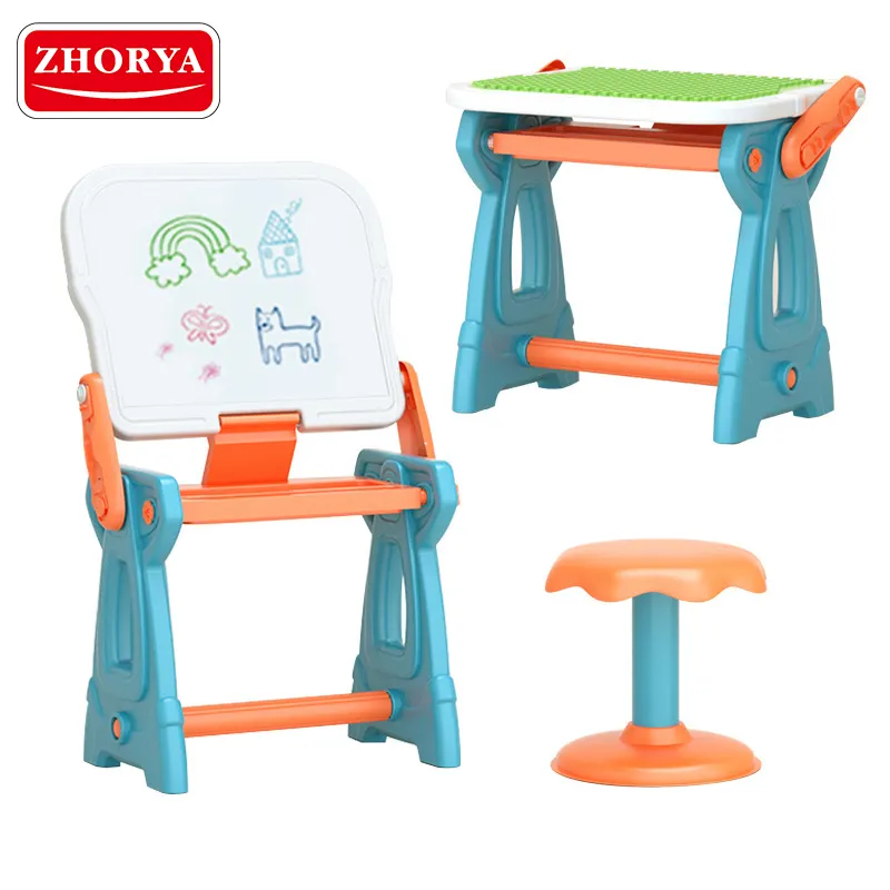 Zhorya bambini 2 in 1 tavolo da disegno multifunzionale tavolo assemblato grandi particelle giocattolo per bambini