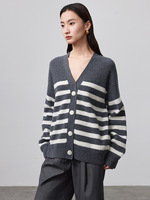 0310805 Cardigan simple et élégant pour femme, 100% coton, long, toutes saisons, en laine de mouton, tricoté, couleur unie, pull, manteau d'automne pour femme