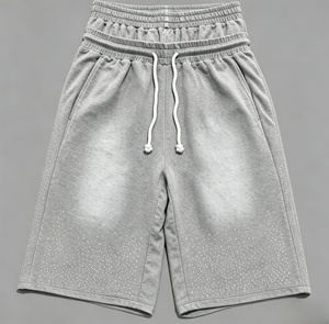 Men's Blue <b>Bleached</b> Drawstring Bermuda Shorts Mid Waist Casual Knitted Breathable Polyester Shorts - Product Image 2