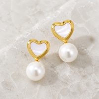 Boucles d'oreilles pendantes élégantes et tendance SA Jewelry, en acier inoxydable plaqué or 18 carats, avec coquille de nacre et zircon cubique de forme géométrique