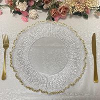 Assiette de présentation 13 pouces avec bord doré, transparente texturée, pour dîner, anniversaire, baby shower, mariage, sous-assiette