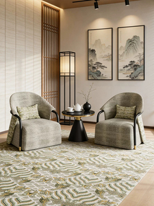 <span class=keywords><strong>Fauteuil</strong></span> en velours texturé de style chinois JP avec garniture en cuir doré pour hôtel, salon de thé, salon - Product Image 2