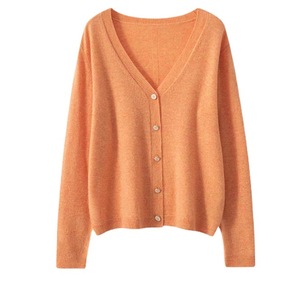 Cardigan en cachemire à col en v pour femmes, pull tricoté à manches longues de couleur unie pour le printemps et l'automne - Product Image 1