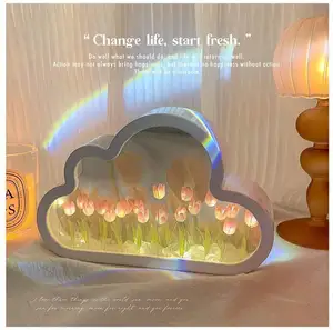 Finished Product Newest Mini Flower Bedroom Espejo De Tulipanes Sleeping Table Lamp Handmade Cloud Tulip Mirror Night Lamp