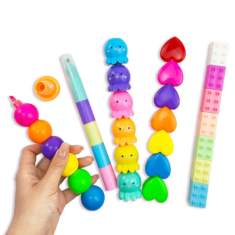 Pembuat Fluoresen untuk Anak-anak Logo Kustom Pena Penanda Stabilo Spliceable Pembuat Highlight Warna-warni