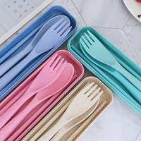 Ensemble de couverts en paille de blé ensemble de couverts de Camping Portable réutilisable voyage avec étui baguettes cuillère et fourchette ensemble