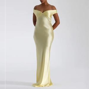 OEM moda verano discotecas fiesta vestido casual fuera del hombro satén Color sólido espalda descubierta vendaje Maxi vestido para las mujeres - Product Image 3