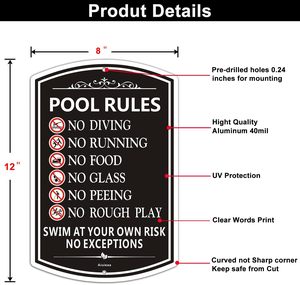 Panneau de piscine : Pas de plongée, pas de course, pas de nourriture, pas de verre, pas de jeux bruts, <span class=keywords><strong>8</strong></span> * 12 pouces - Product Image 3
