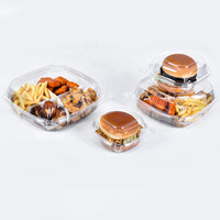 Boîte d'emballage pour hamburger en plastique jetable PET, transparente, type clamshell, pour la restauration rapide, les gâteaux et les plats à emporter