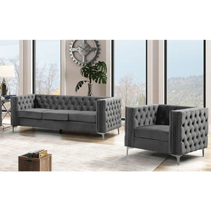 Ensemble de meubles de salon de luxe en velours pour grande maison, fauteuils modernes, collection complète D62 1+2+3 - Product Image 3