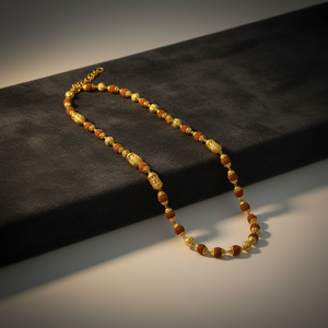 Collar Tradicional de Cuentas Rudraksha Doradas con Cuentas Decorativas de Diseño, Cadena Mala Hindú Espiritual, Joyería Religiosa - Product Image 3