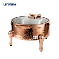 Plat à réchaud Liyunda en acier inoxydable 304 de luxe, or rose, 6L, à fond carré martelé, avec couvercle hydraulique, pour buffet, traiteur et hôtel