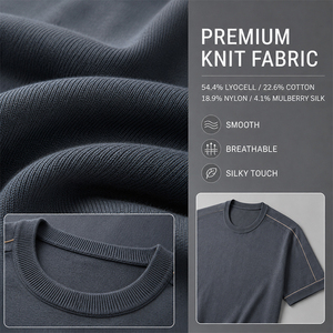 T-shirt en maille pour homme, mélange de soie et de lyocell, col rond, manches courtes, respirant, léger, sous-vêtement d'été - Product Image 2