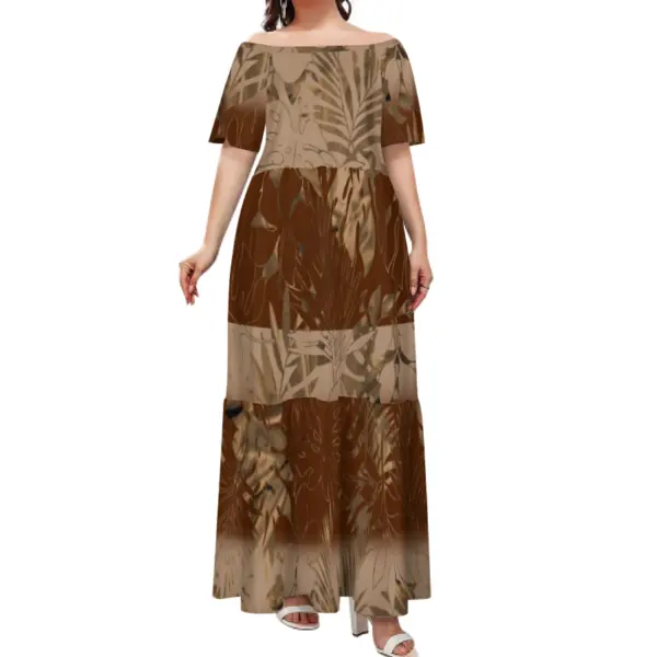 Promotional Price Polynesian Samoan Tribal Design Custom Personality Fashion Large Size Short Sleeve Off-shoulder Pleated Dress
