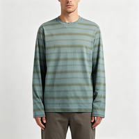 Op maat gemaakte groothandel ontspannen retro gestreepte crew neck longsleeve top voor heren, zacht ademend katoen, horizontale streep, minimalistisch shirt