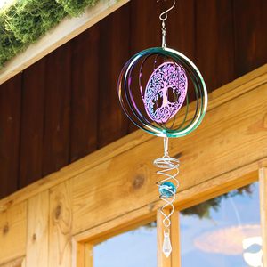 Rueda de viento colgante, decoración de jardín de Metal 3D, cinturón giratorio de viento para exteriores, gancho giratorio y bola de mirada, decoración de árbol de la vida - Product Image 4