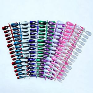 EVPCT Faux Ongles à Presser <span class=keywords><strong>Rouge</strong></span> Bourgogne Profond Effet Œil de Chat Forme Cercueil Carré Longueur Moyenne Sans Colle Acrylique Réutilisables Pack Printemps-Été - Product Image 6