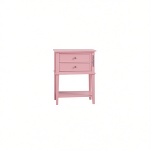 Mesa de Noche Rosa con 2 Cajones y Estante Abierto, Mueble de Dormitorio Moderno, Diseño de Panel de Madera, Estilo Contemporáneo - Product Image 1