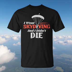 T-shirt de parachutisme, design pour la première fois en parachute, noir, taille adulte unisexe - Product Image 3