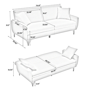 Canapé-lit convertible 2-en-1 compact et réglable pour salon, canapé deux places blanc en tissu Teddy pour appartement - Vente en gros - Product Image 5