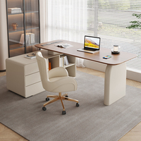 Bureau modulaire moderne, style crème, bureau à domicile, écriture, éclairage sur ordinateur, bureau en bois de luxe avec rangement