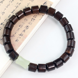 <b>Leather</b> Gray Wood <b>Bracelet</b> 8mm Barrel Beads New Chinese Style Unisex Everyday Wear - Product Image 3