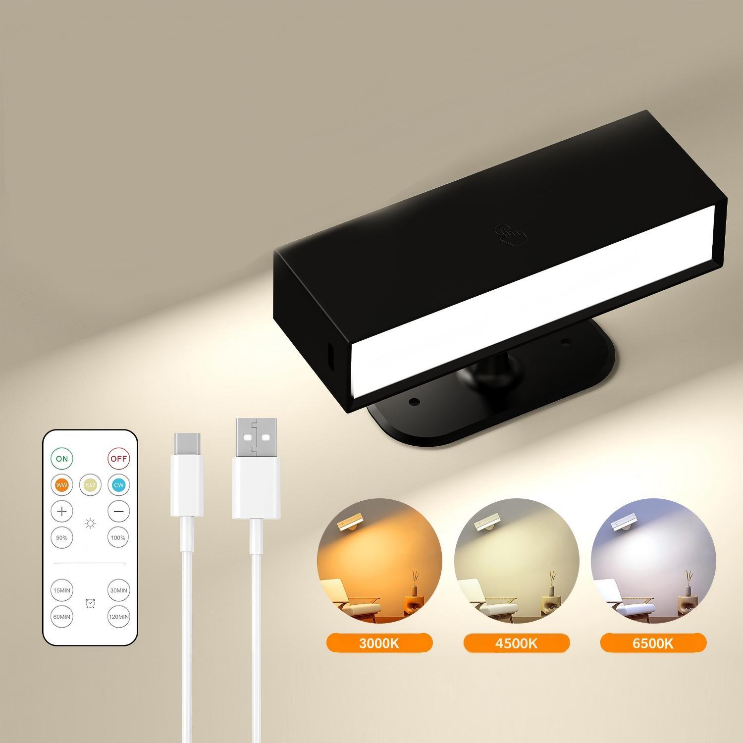LED Wall Light Remote Touch Control 2000mAh Rechargeable Battery Operated 3 Color Temp Dimmable Magnetic 360 Cordless Light