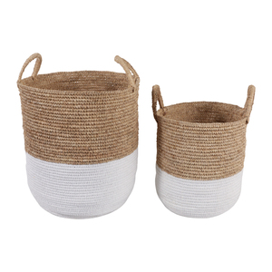 Cesti rotondi intrecciati con base bianca per la conservazione e l'organizzazione domestica, set di cesti decorativi in corda di cotone - Product Image 4