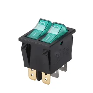 Interruptor basculante iluminado de KCD8-212N, 16A, 250V, 6 pines, verde, botones dobles, impermeable