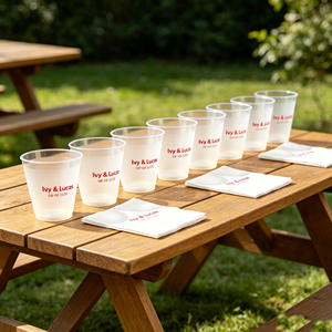 Gobelets jetables transparents noirs et blancs de 8 oz, personnalisables avec logo imprimé, en plastique PET/PP, pour boissons froides et café, avec couvercles, monogramme - Product Image 1