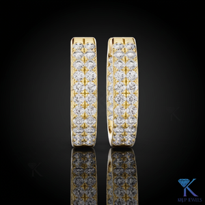 Lab Grown CVD HPHT Diamond Double Row Pave Huggie <b>Hoop</b> <b>Earrings</b> 14K 18K <b>Solid</b> Gold Fine Women Jewelry - Product Image 2