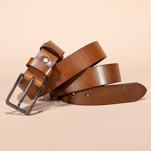 Cinture per bovini gialle primo strato del produttore, cinture con fibbia ad ago da uomo, cinture sigillate a vita larga Casual retrò - Product Image 2