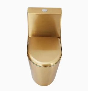 Réservoir de toilette ovale en céramique dorée avec système de chasse double pour salle de bain - Product Image 1