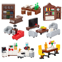 Kit de Muebles para Casa de la Serie MOC City, Librería, Mesa, Modelo para Armar, Bloques de Construcción Educativos DIY para Niños
