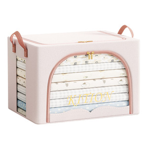 Clothing Organizer Foldable Storage Box Light Pink And Light Blue Rectangle With Zipper For Wardrobe Quilt Fabric - Product Image 5
