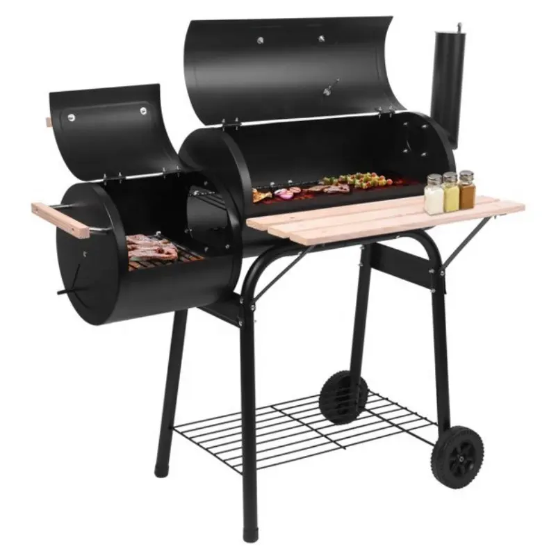 Desain Baru Eropa Panggangan BBQ Gas Multifungsi Taman Barbecue Portabel Luar Ruangan Gagang Kayu Kertas Sekali Pakai Barbecue Grill